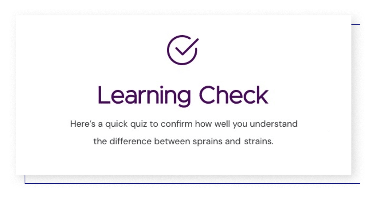 Custom checkmark icon above a Learning Check section for an in-course quiz.