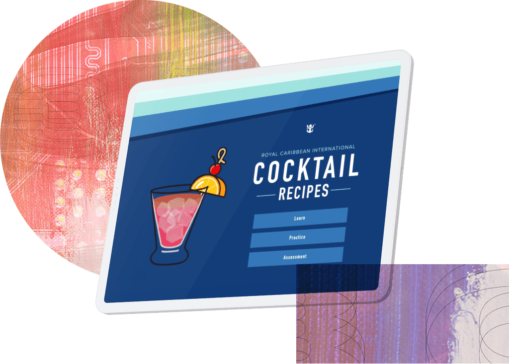 royal caribbean custom cocktail elearning app user interface on ipad screen image